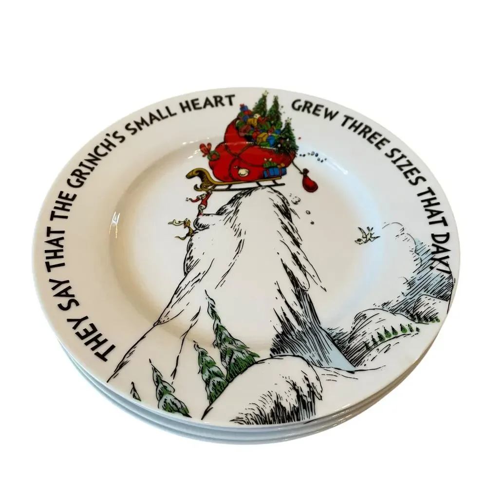 New Set of 3 Dr. Seuss The Grinch’s Small Heart Grew 3 Sizes Salad Plates